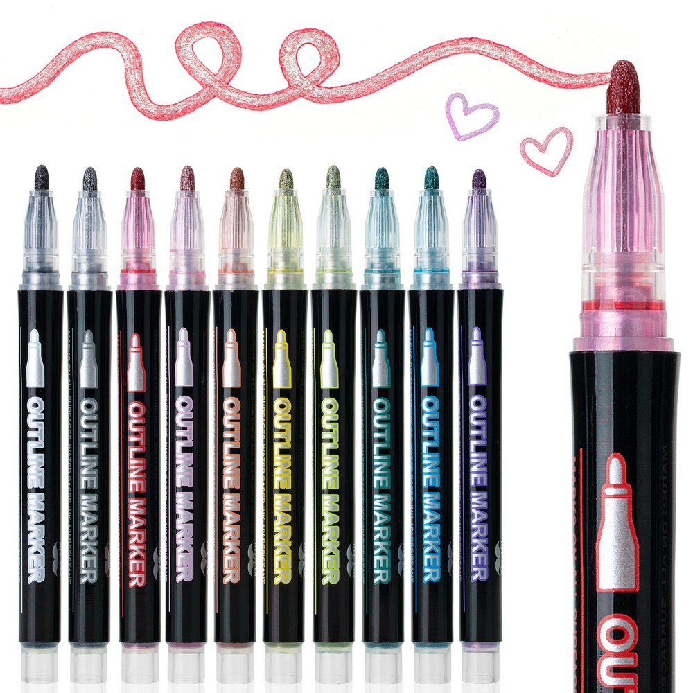 Mr. Pen- Double Line Outline Markers, 10 Colors, 10 Pack, Assorted