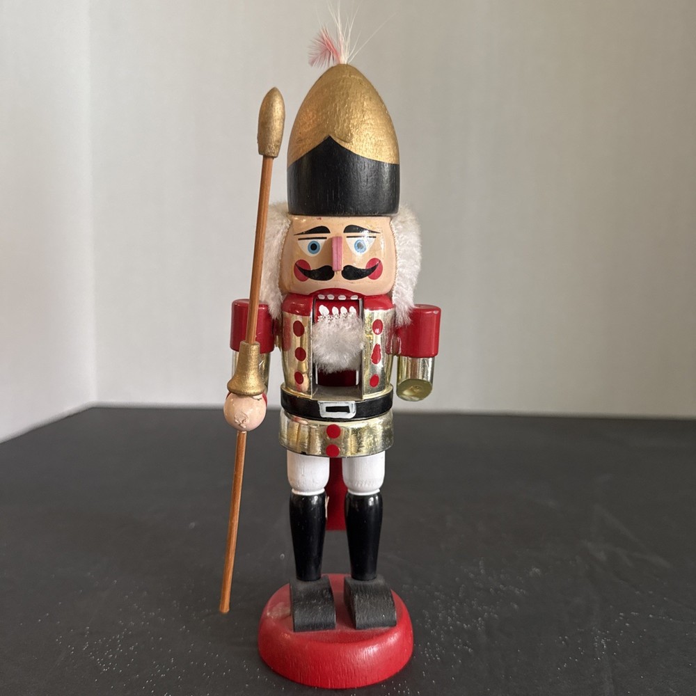 Vtg German Soldier Guard Nutcracker 8” Feather In Hat Sword