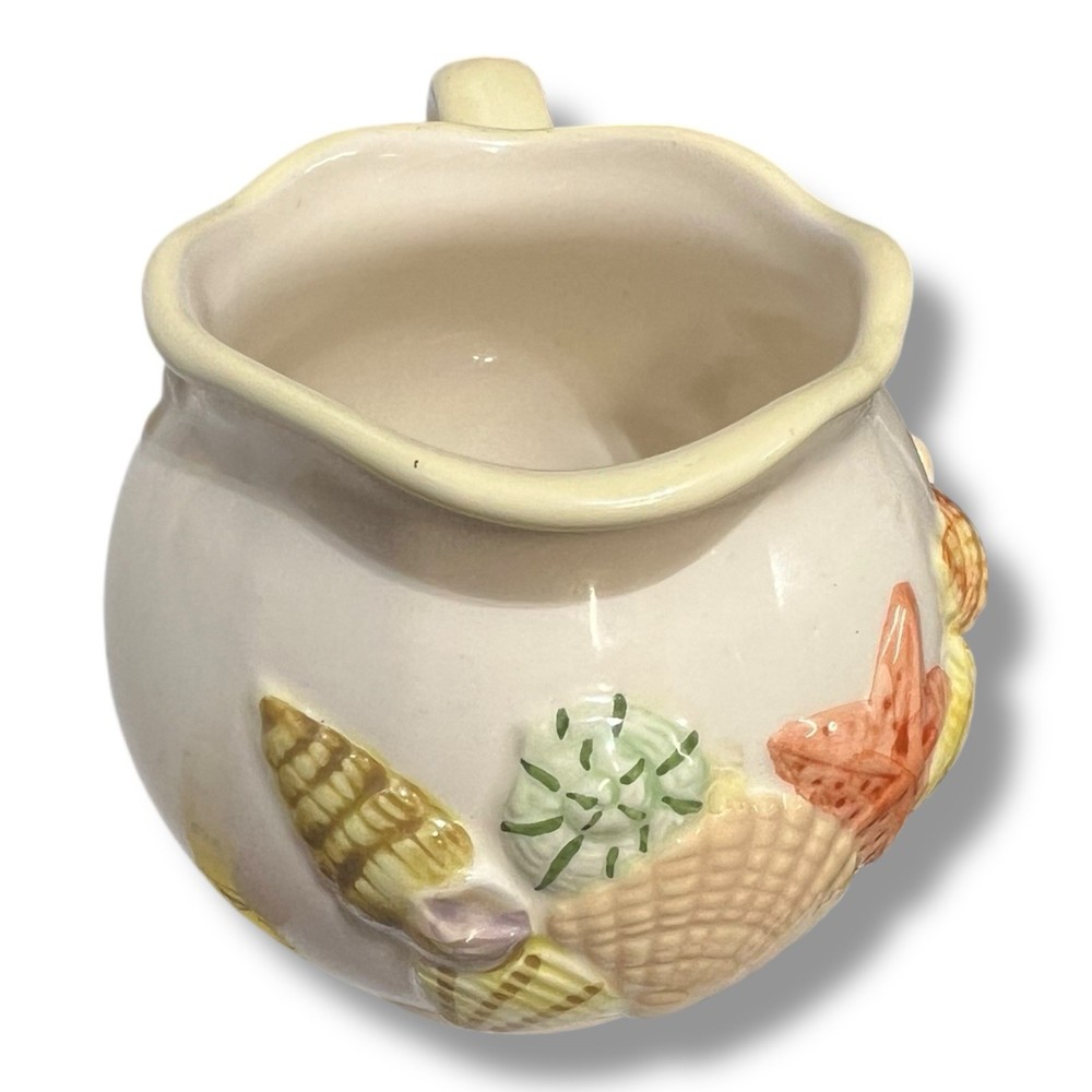 Sandy Shore Ceramic Sugar And Creamer Seashells Nautical