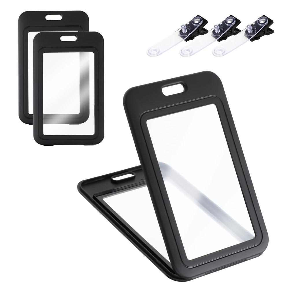 3 Pack ID Badge Holder with Plastic Clip, Double-Sided Clear Vertical Badge