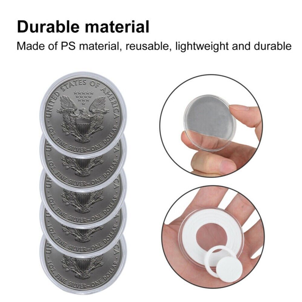 20PCS 46mm Clear Coin Storage Box Round Plastic Case Capsules Container Holder