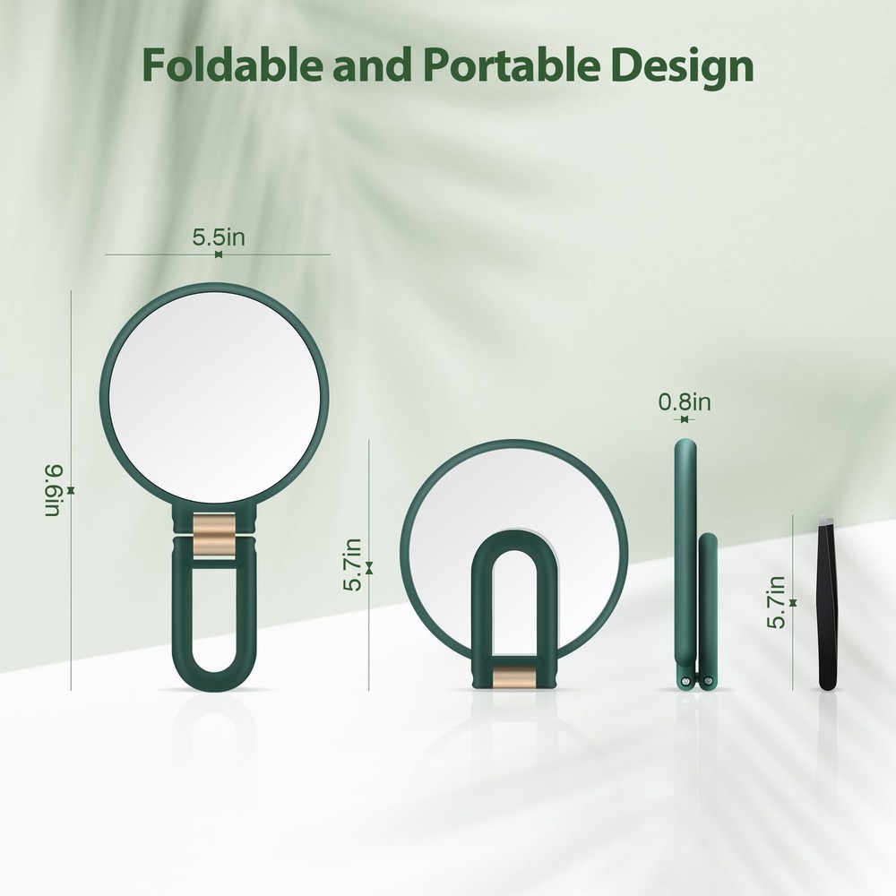 30X Magnifying Mirror Hand Handle Double Sided 30X/1X Foldable Green