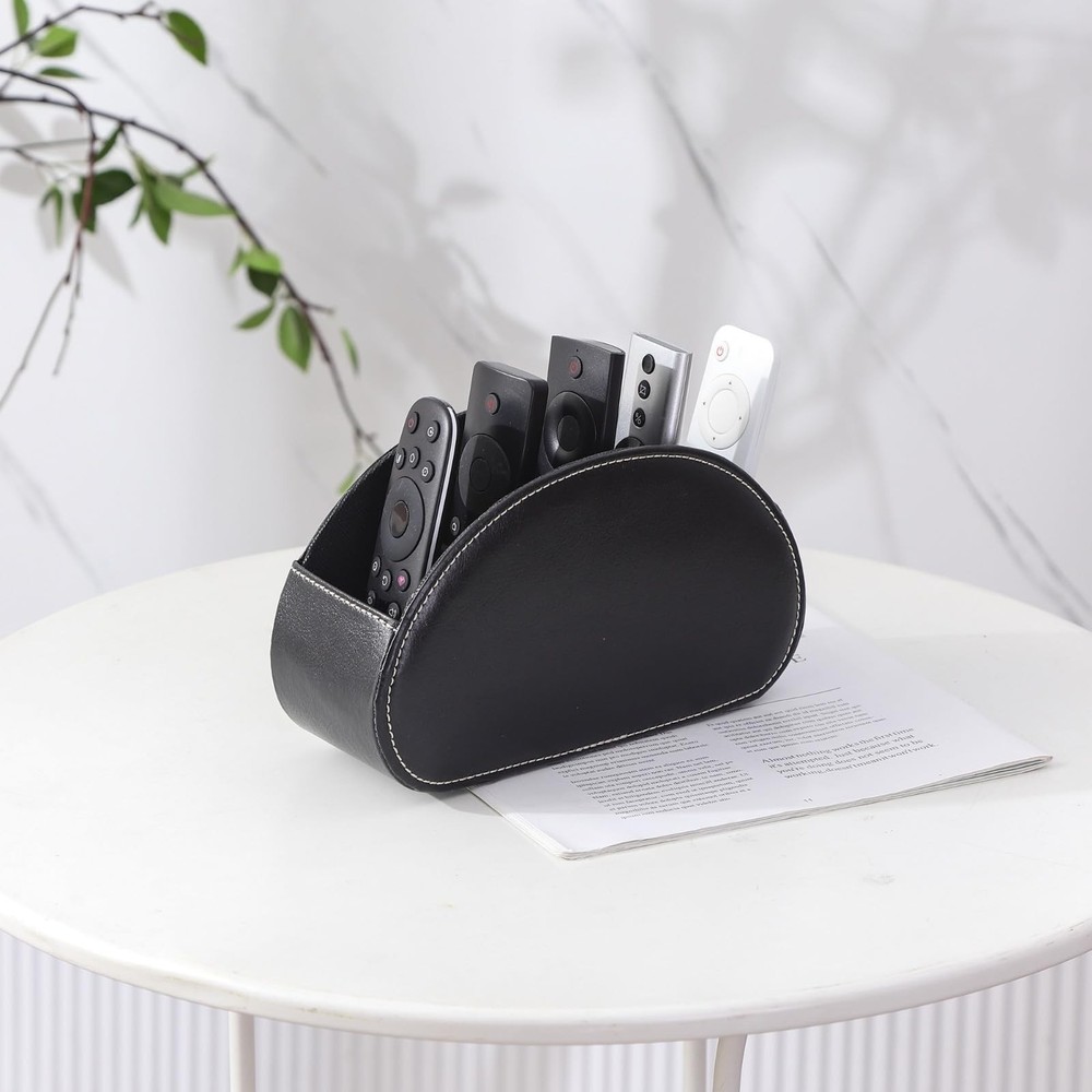 Remote Organizer, PU Leather Remote Control Holder for Bed with 5 Compartment...