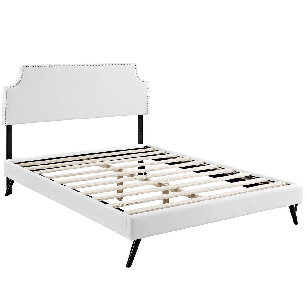 Modway Corene Full Vinyl Platform Bed with Round Splayed Legs in White