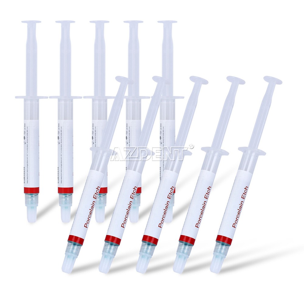 Dentex Porcelain Etch Gel 9.5% Hydrofluoric Acid Etchant 2.5 ml/syringe &Tips