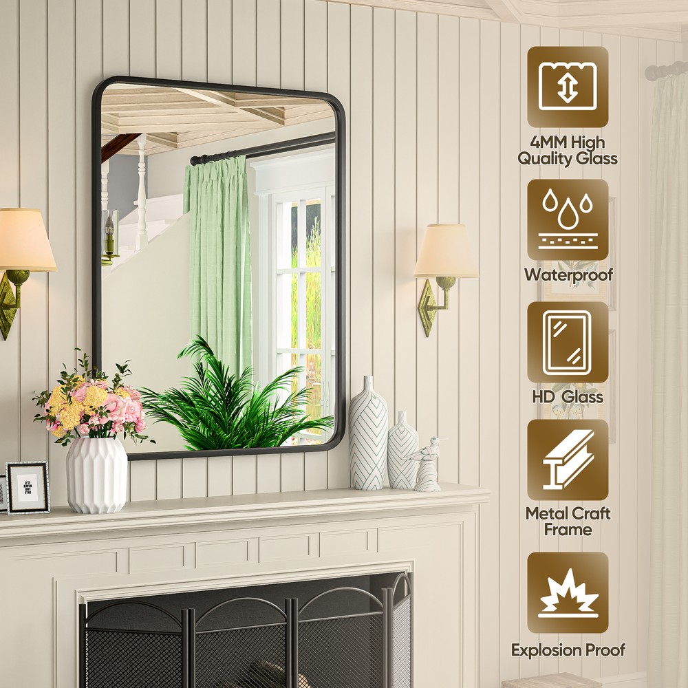 22x30 Inch Black Wall Mirror Rectangular Bathroom Vanity Mirror with Metal Frame