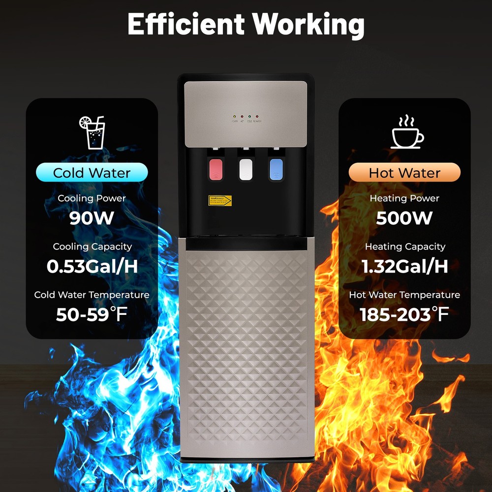 Bottom Loading Water Cooler Dispenser With Safety Lock 3 Temperature Settings