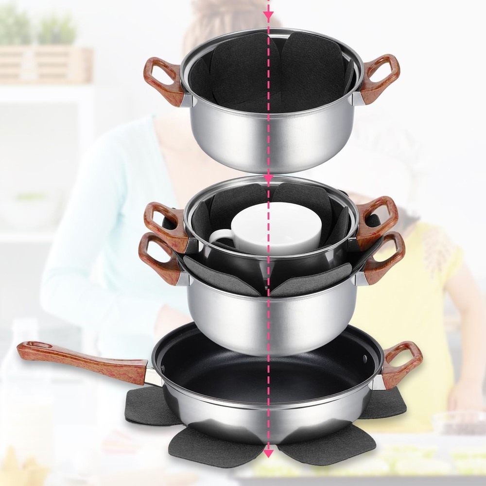Classicseali 8pcs Pot Protectors,4 Different Sizes Polyester Pan Black