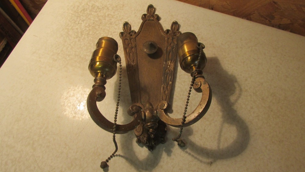 Antique Cast Metal 2 Socket Wall Sconce
