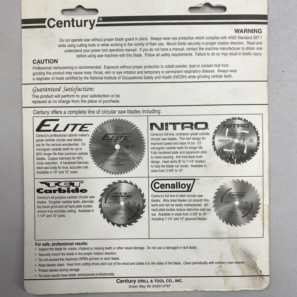 Century Nitro Micrograin Carbide,Thin Kerf 6", 24 teeth