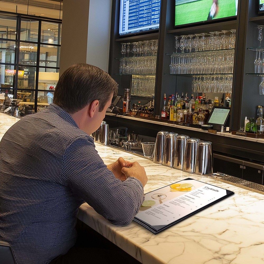 WeChef 5 Pack Leather Menu Covers 8.5"x14" Single Page Angled Corners Wine List