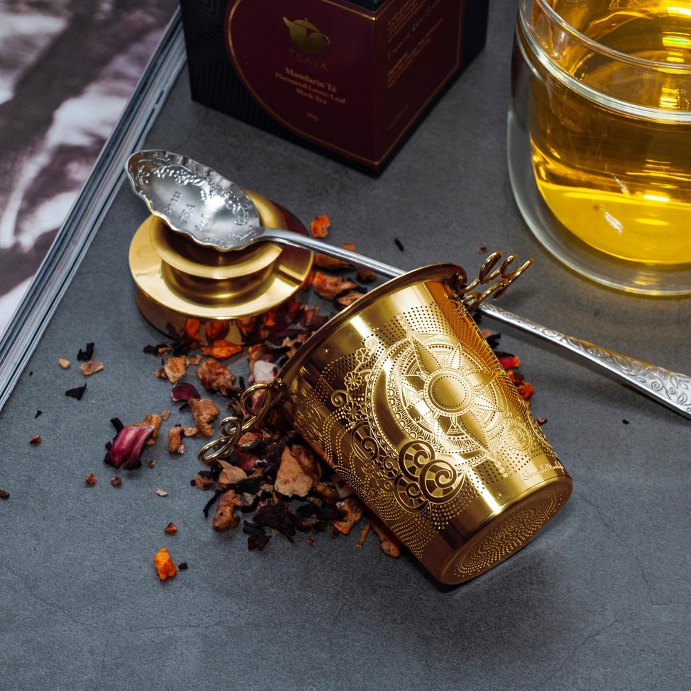 Luxury Tea Strainer Set - Stainless Steel Infuser with Diamond Patterns, Crys...