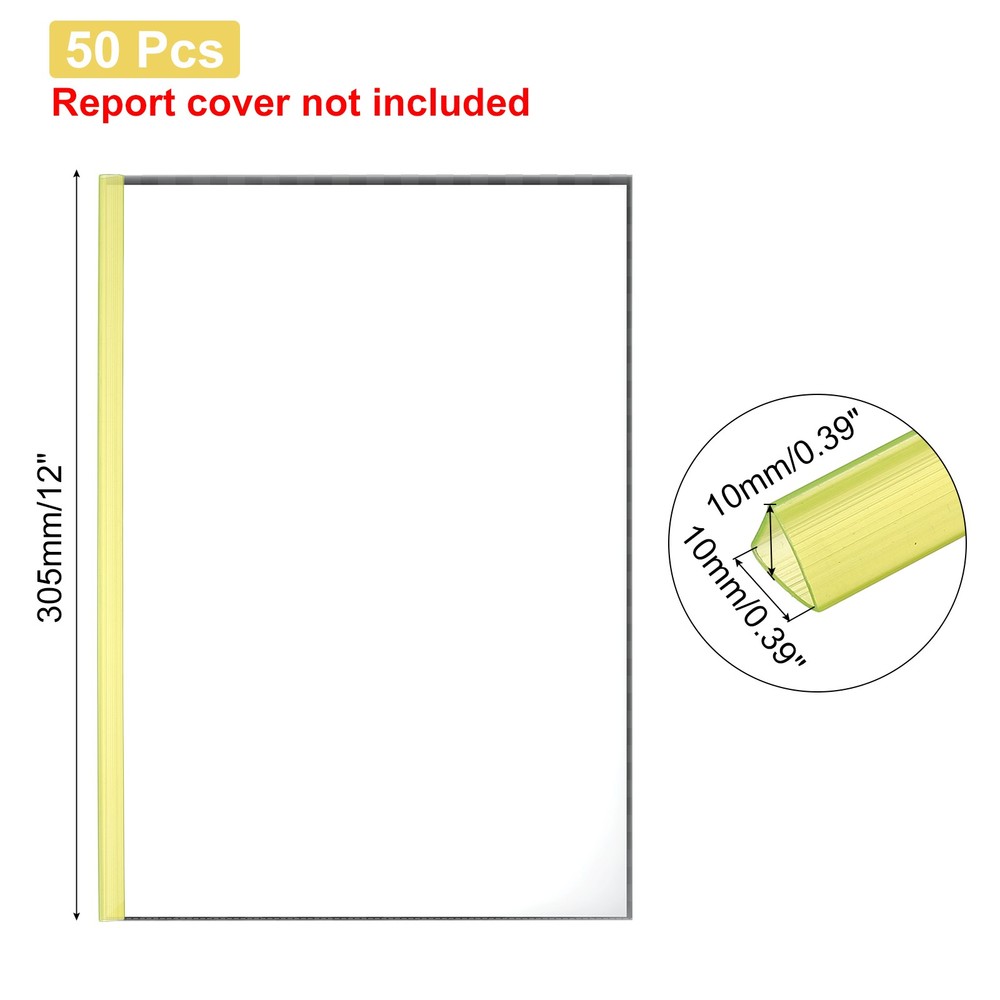 50Pcs 10x10mm Binding Bars, 70 Sheets Capacity, Transparent Yellow