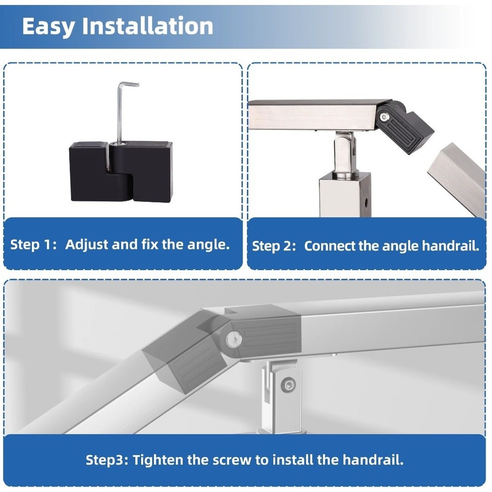 2 Pack Vertical Pivot Handrail Connector 180° Adjustable POM Cable Railing