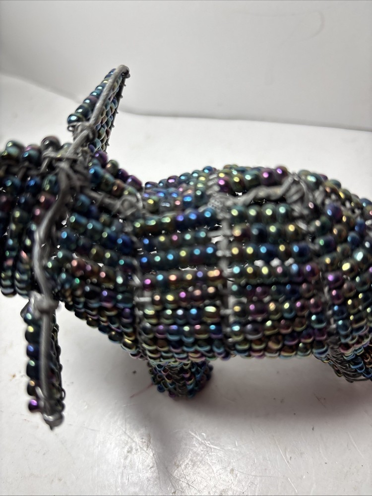 VTG Beaded iridescent elephant, wire frame, handmade sculpture.