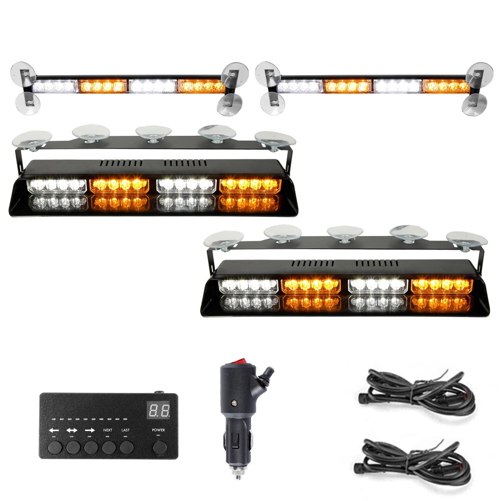Amber/White 64 LED Warning Light Bar Windshield Flash Lamp Emergency Strobe