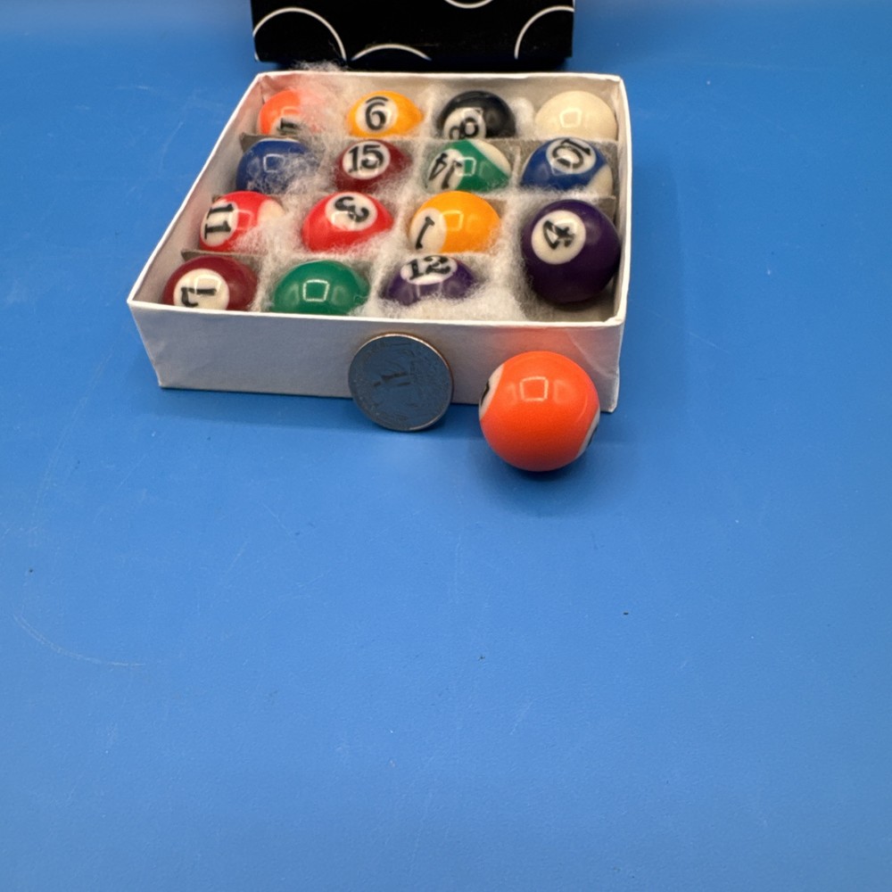 Vintage Small Pool Table Balls 1.5" Complete Set With Box