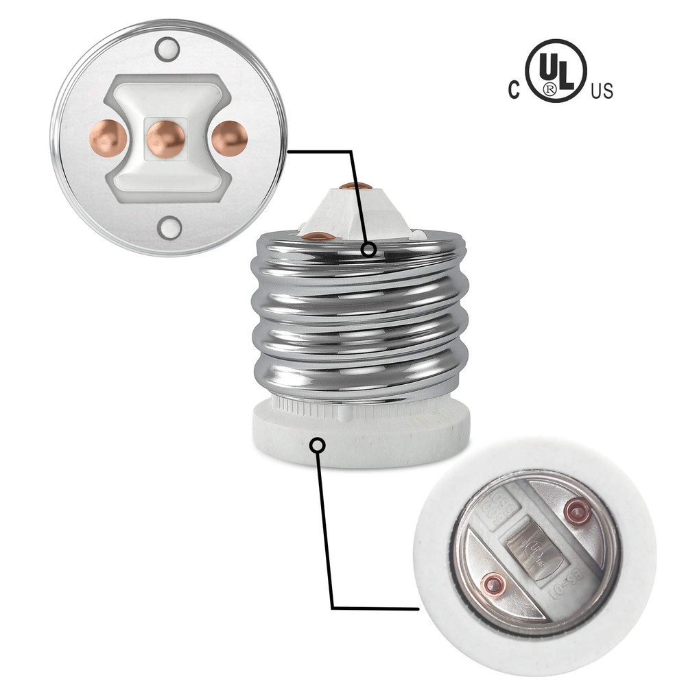 E39 to E26 Socket Converter, Ceramic Mogul E39 to Standard Medium E26 Adapter