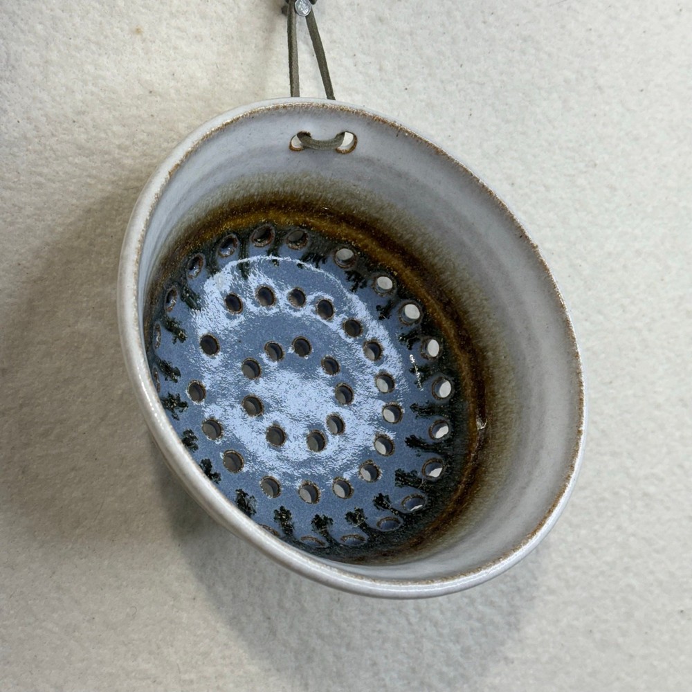 Handmade Functional Studio Pottery Ceramic Berry Bowl Colander Decorative Hanger