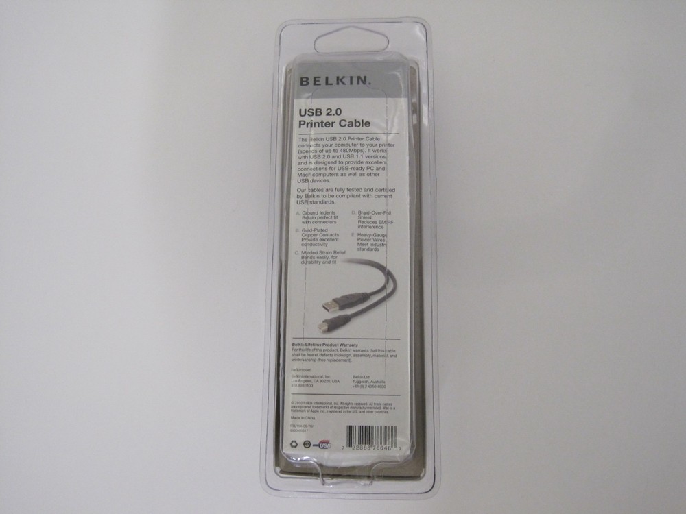 Belkin USB 2.0 Printer Cable 6 Foot USB A to USB B