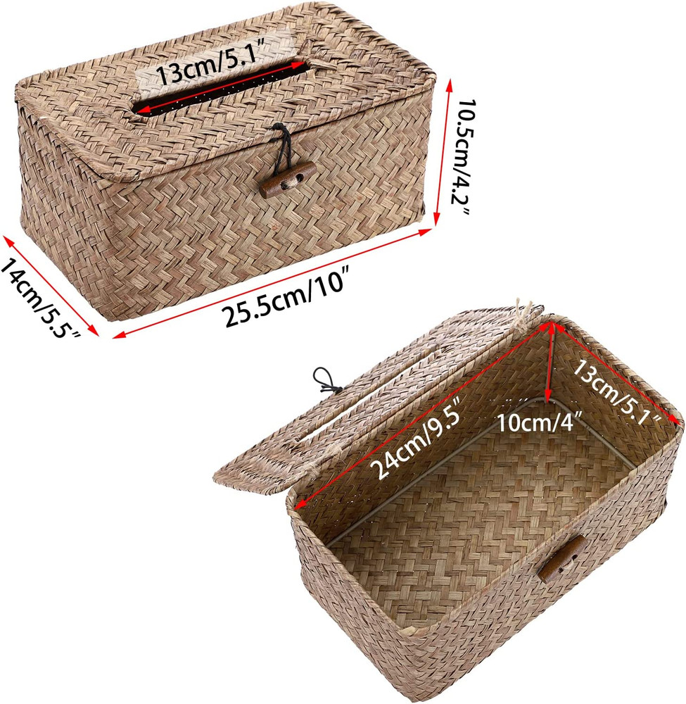 Rectangular Woven Tissue Box Cover, Decorative Seagrass Wicker Tissue Box Holder