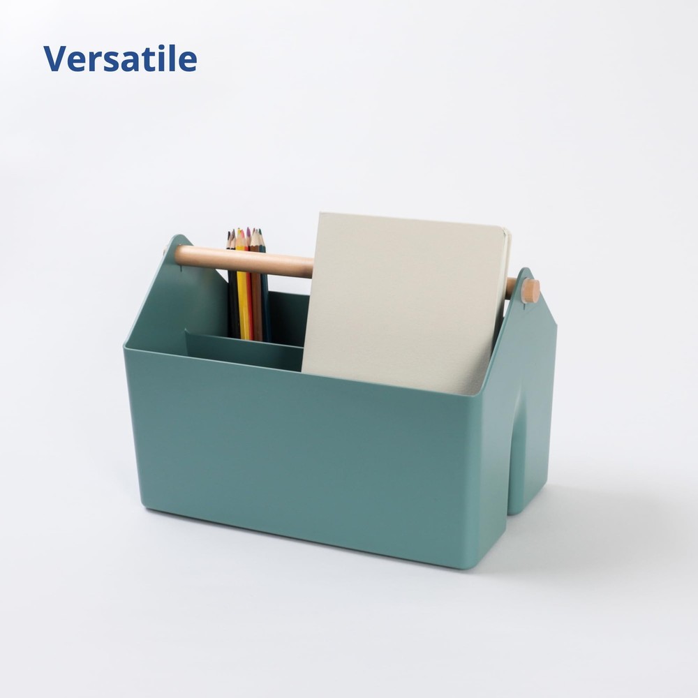 Medium Storage Basket – Plastic Caddy with Wooden Handle for Office, Arts & C...