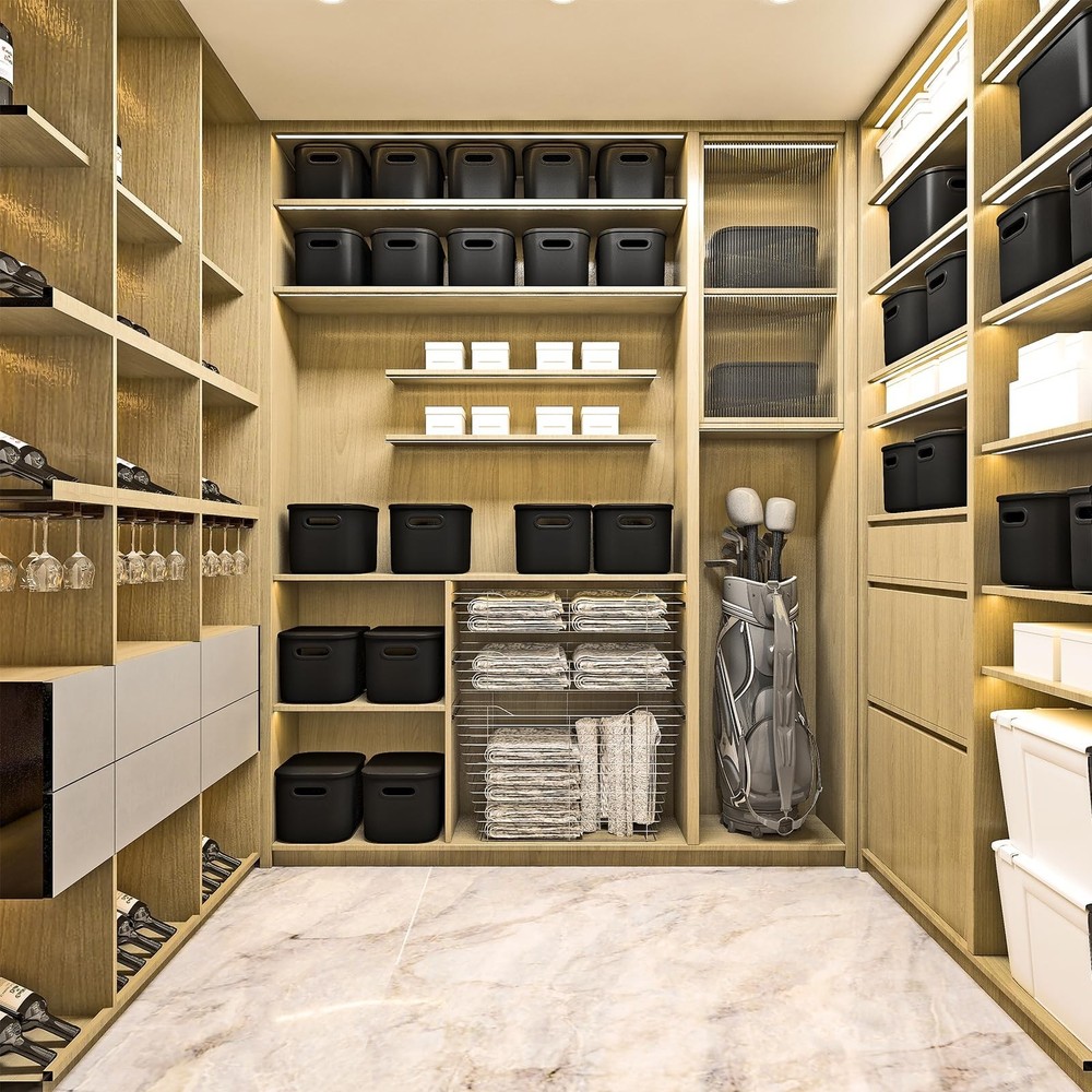 8 Pack Black Storage Bins with Lids Stackable Storage Container for Organizin...