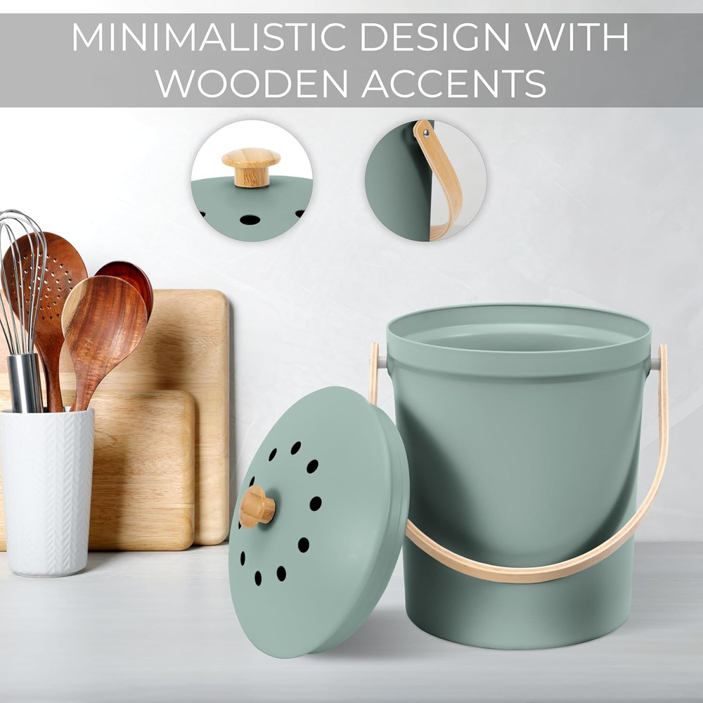 Beautiful Kitchen Compost Bin with Smell Proof Lid - Rust Proof and Odorless Com