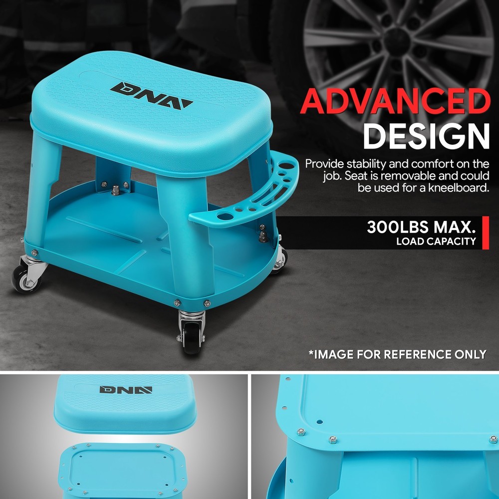 300 LBs 360-Degree Removable Workshop Tool Rolling Garage Stool Mobile Seat Blue