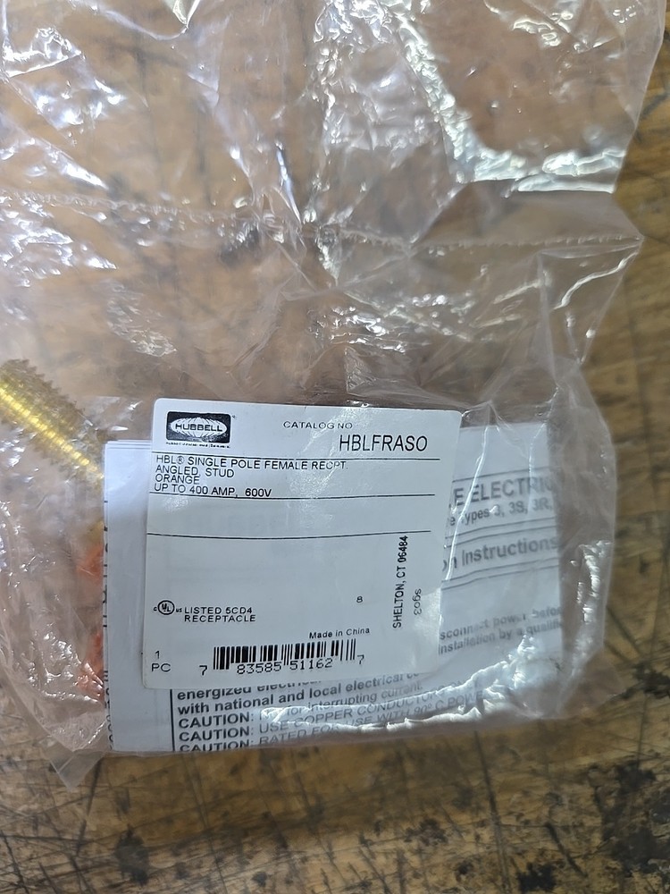Hubbell Single Pole Receptacle Angled Threaded Stud Orange HBLFRASO
