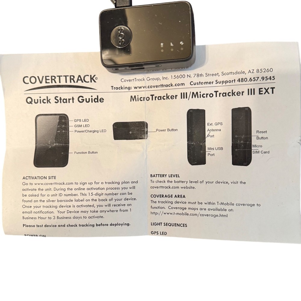 CovertTrack MicroTracker III EXT GPS Tracking Device SOS Button QuickStart Guide
