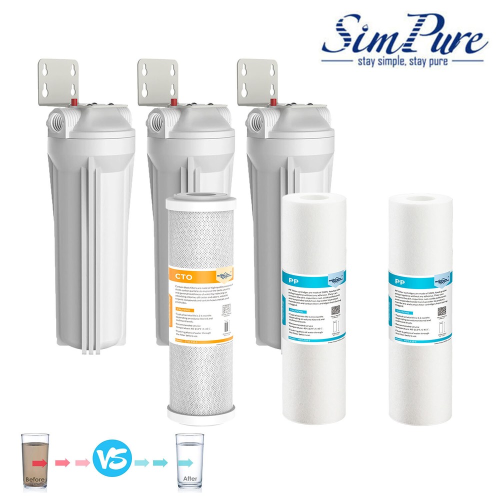 3Pack 10" x 2.5" Whole House Water Filter System Sediment Carbon Filter 3/4" NPT