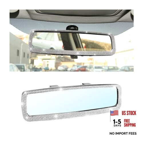 Bling Car Rearview Mirror, Decorations Rear View Mirror with Crystal Silver