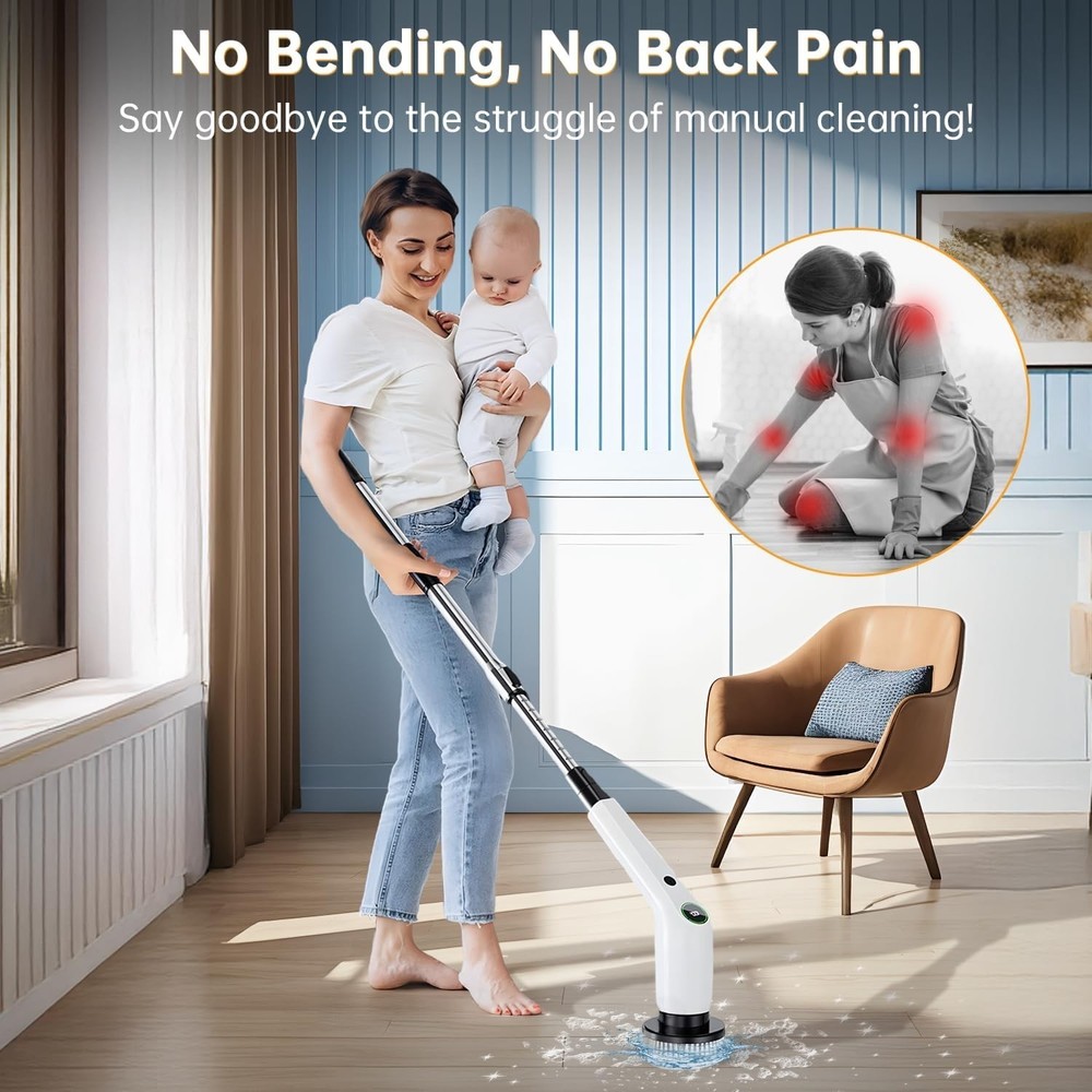 9-in-1 Multi-Surface Electric Spin Scrubber, LCD, Cordless Cleaning Brush