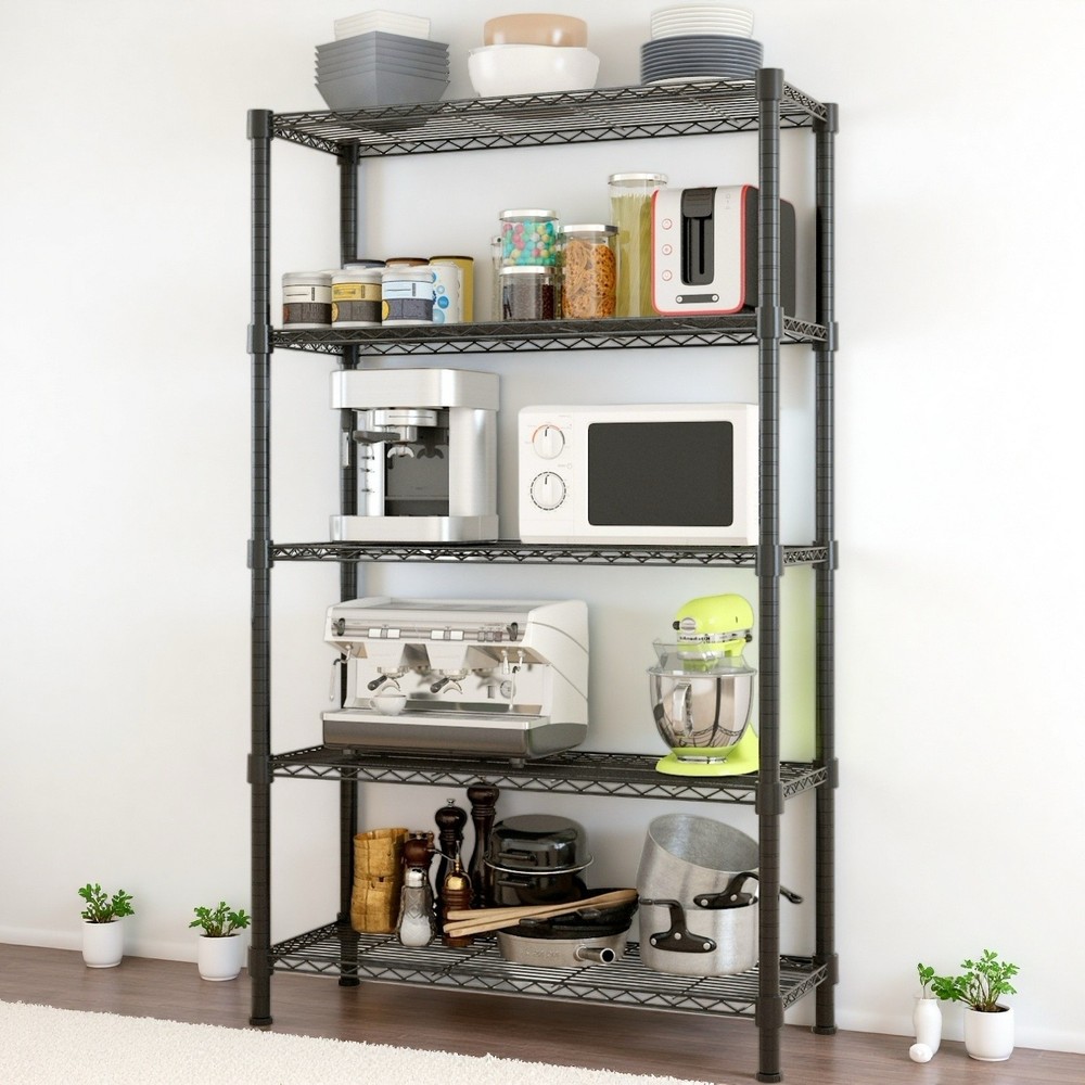 5-Tier Wire Shelving Unit - Heavy Duty, Adjustable, Modular & Black Storage Rack