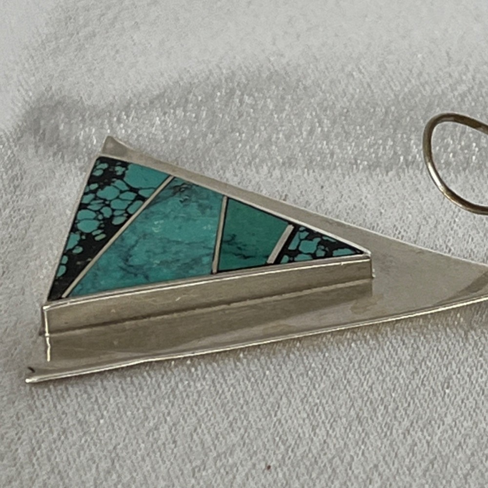 L Jackson Triangle Turquoise Inlay Dangle Silver Earrings