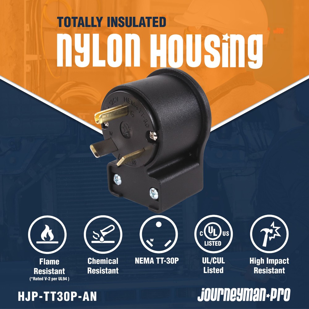 SAFE-UL Listed 30 Amp RV Plug Replacement Male Plug End Camper Power Adapter 30A