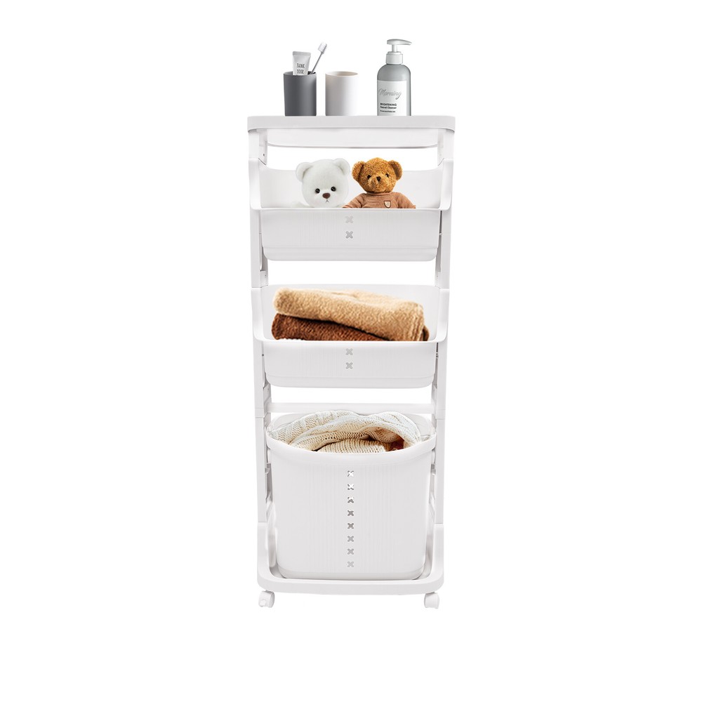 4-Tier Rolling Laundry Storage Cart with Removable Basket & Wheels