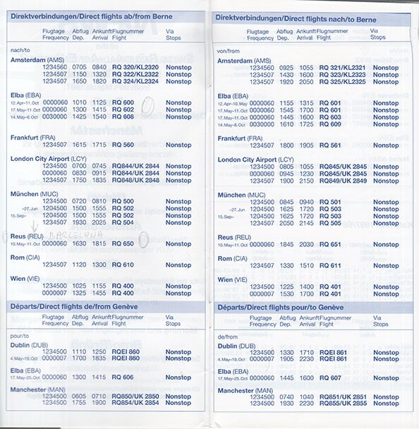 Air Engiadina timetable 1997/03/30