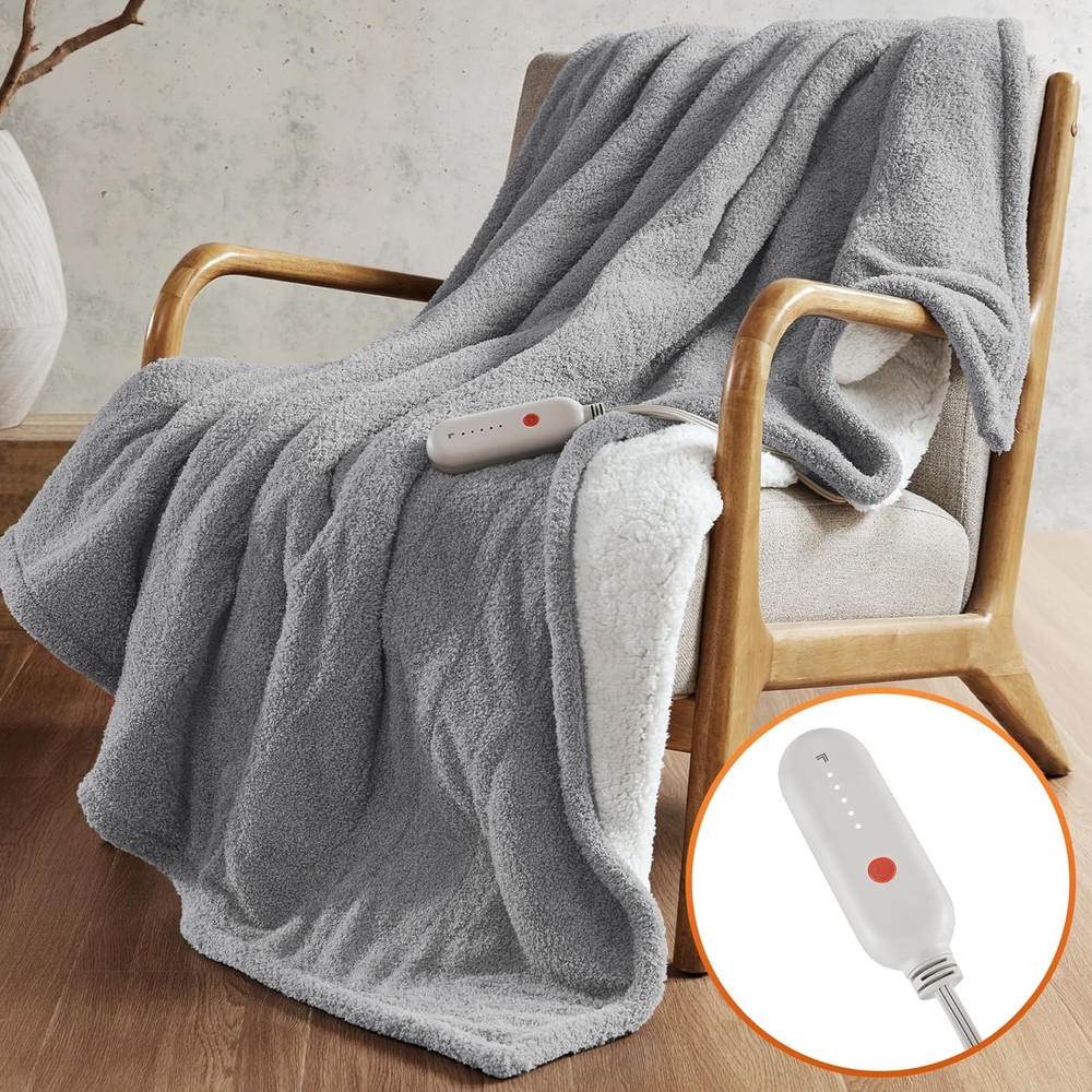 Heated Blanket Eletric Throw Blanket Soft Warm Reversible Feathersoft Sherpa