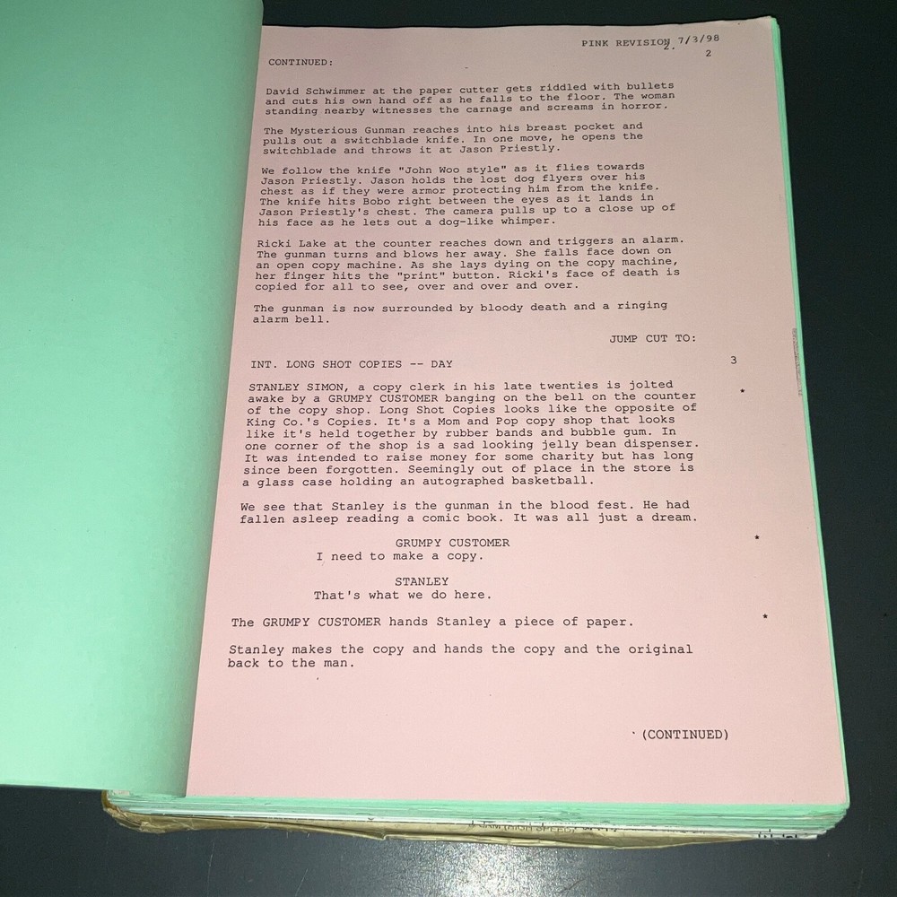 KILL THE MAN (7/10/98) Sound Mixer Prod. Final Draft w/Notes + COA!