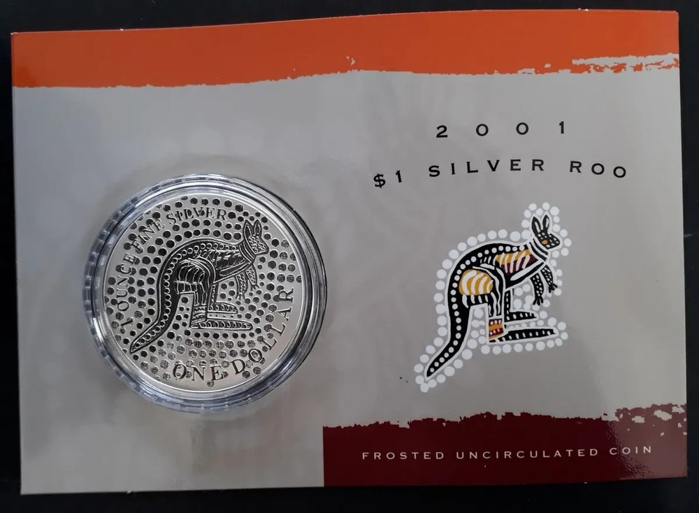 2001 $1 SILVER ROO 1 OZ SILVER FROSTED COIN