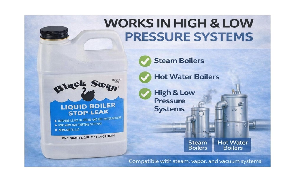 Black Swan Liquid Boiler Stop-Leak – Boiler Leak Sealer for Steam & Hot Wa