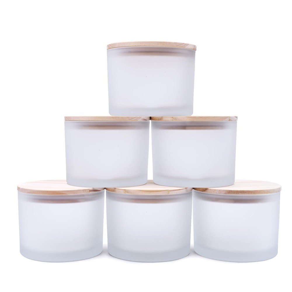6 PCS 18 Oz Thick Candle Jars Making Candles Empty Wood Lids Sample Container