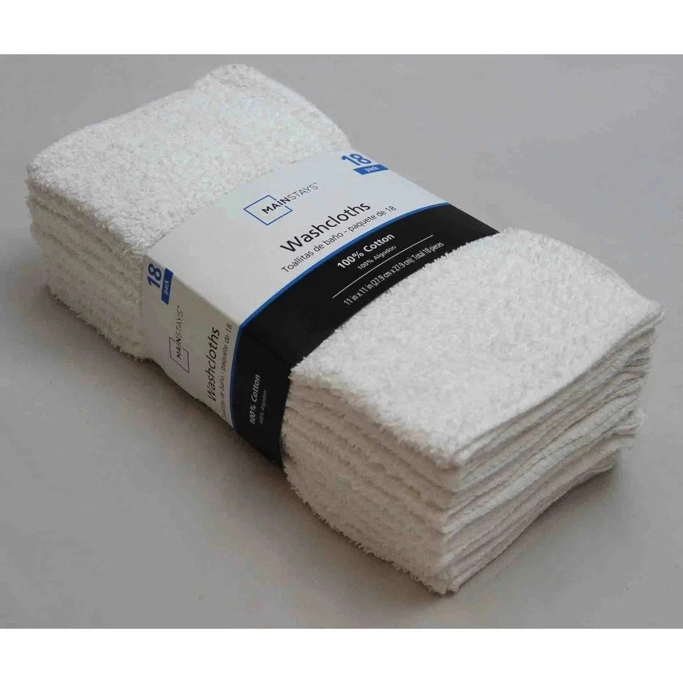 Mainstays 18 Pack Washcloth Bundle, White.