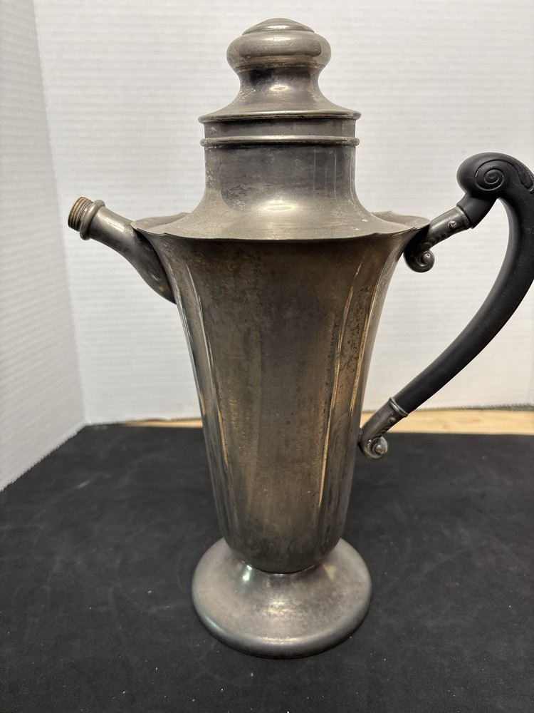 Art Deco Silver Plate Cocktail Shaker Pitcher Black Handle Barware chrome