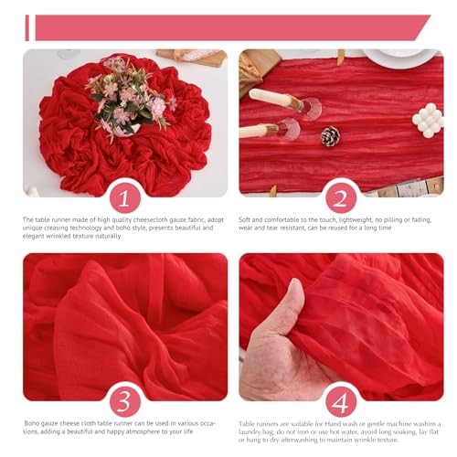10 Pack Table Runner 120 Inch Cheesecloth Table Runner 10FT Rustic 21"x120" Red