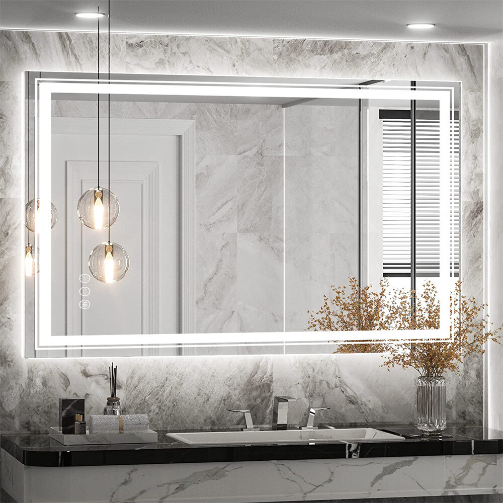15-47" Large LED Bathroom Mirror Lighted Vanity Wall Makeup Touch Button Fogless