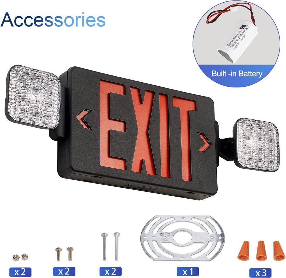 GZRUIYANG Black Housing Exit Sign with Emergency Lights Red, LED Emergency Exit