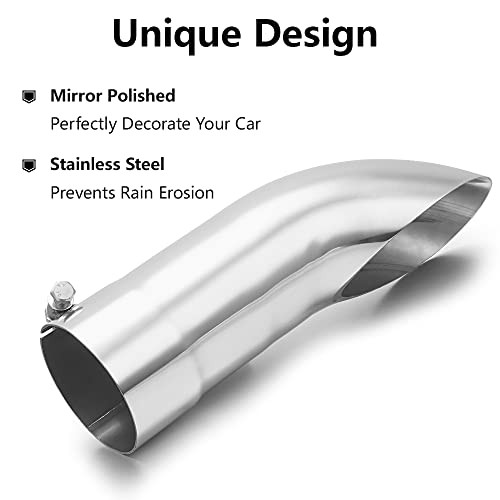 Turn Down Exhaust Tip Polished Tailpipe Tip with & Outlet 3.5" Inlet Silver